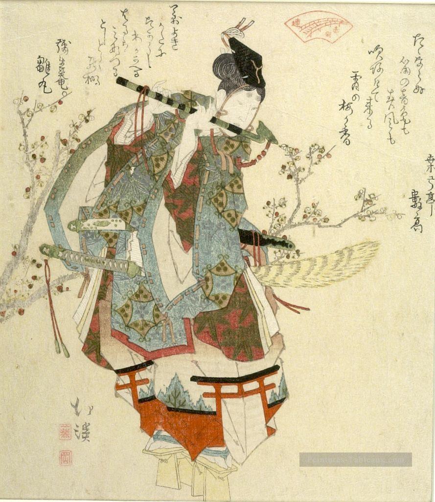 Ushikawa jouant sa flûte émise par le Seirei akabaren Totoya Hokkei japonais Peintures à l'huile